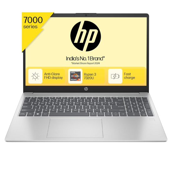 HP 15, AMD Ryzen 3 7320U Laptop (8GB LPDDR5, 512GB SSD) Anti-Glare, Micro-Edge, 15.6"/39.6cm,FHD, Win 11, Silver, 1.59kg, AMD Radeon Graphics, 1080p HD Camera